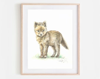 Baby Fox Art, Nursery Animal Art, Safari Animal Prints, Baby Wall Art / Baby Fox Painting, Adorable Animals, Watercolor Animals,