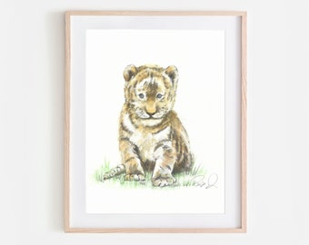 Nursery Baby Animal Artwork, Baby Tiger Art, Safari Nursery Art, Watercolor Animal Art for Nursery, Adorable Animal Wal Art,