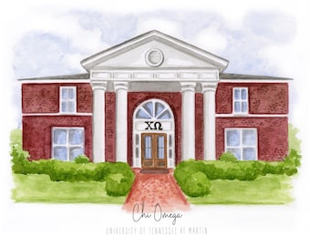 Chi Omega House Print University of Tennessee Martin Greek Gift Sorority House Art Bid Day Gift Initiation Big Little Gift Graduation Gift