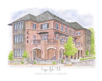Kappa Alpha Theta House Print Georgia Tech University Greek Gift Sorority House Bid Day Gift Initiation Gift Big Little Gift Graduation Gift