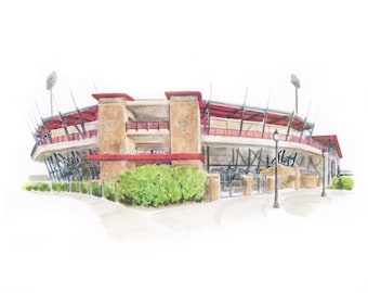 Dan Law Field Art Texas Tech Graduation Gift Tech Gift Dorm Decor  Texas Tech Watercolor Keepsake Office Artwork Red Raider Stadium Art