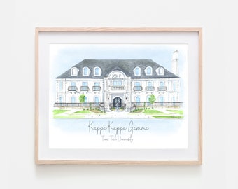 Kappa Kappa Gamma House Print Tech University Greek Gift Sorority House Art Bid Day Gift Initiation Gift Big Little Gift Graduation Gift
