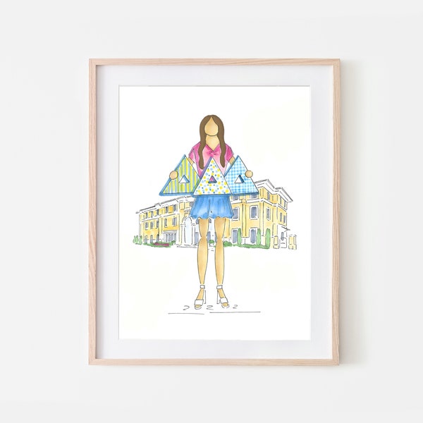 Delta Delta Delta Sorority Girl Print Greek Gift Sorority House Art Bid Day Gift Tri Delt Initiation Gift for Little Sister Gift Greek Art