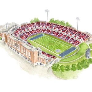 Gerald J. Ford Stadium Art SMU Graduation Gift Southern Methodist Gift Watercolor SMU Mustangs Keepsake Office Artwork Football Stadium Art