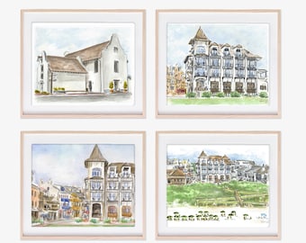 Rosemary Beach Florida Art Prints: Watercolor Painting Set of 4