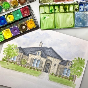 Handgeschilderde huis aquarel originele huis schilderij aangepaste kunst van huis Inwijdingsfeest cadeau makelaar cadeau huis schilderij aangepaste huis schets afbeelding 7