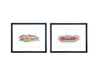 Set of Texas Tech Jones Stadium and Dan Law Field Artwork Graduation Gift Wreckem Office Decor Texas Tech Baseball Football Stadium Set