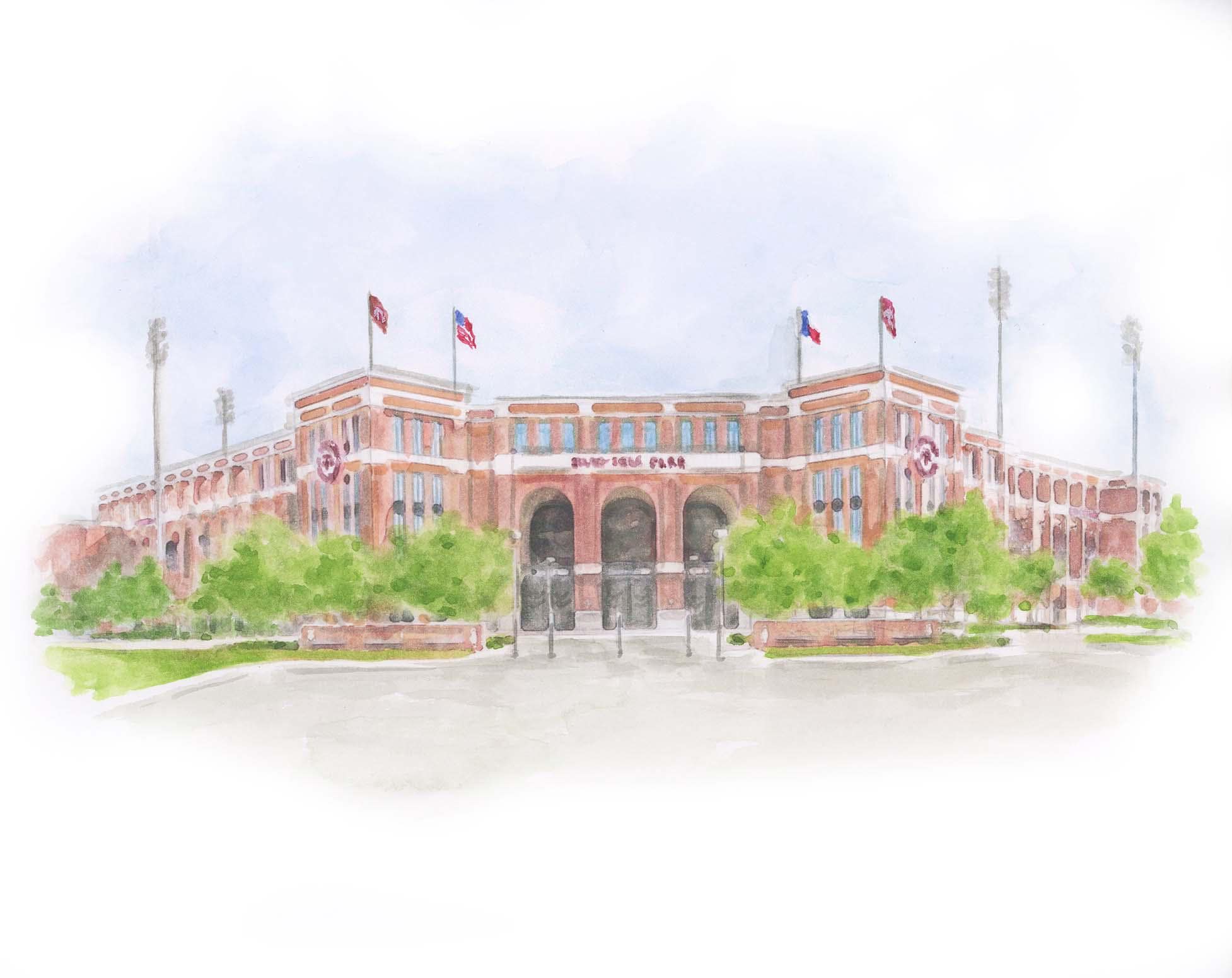 Texas A&M Blue Bell Park Art Graduation Gift Aggie Dorm Watercolor Olsen Field Keepsake Office Artwork Texas Aggie Baseball Stadium Art