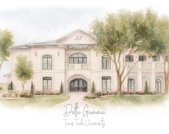 Delta Gamma House Print Texas Tech University Greek Gift Sorority House Art Bid Day Gift Initiation Gift Big Little Gift Graduation Gift