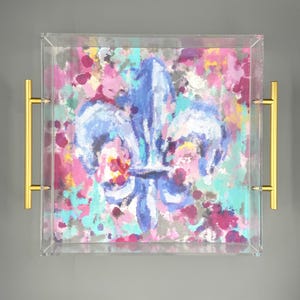 Kappa Kappa Gamma Acrylic Tray with Art for Sorority Gift for Dorm Decor Art Abstract Painting with Fleur De Lis Christmas Gift for Kappa