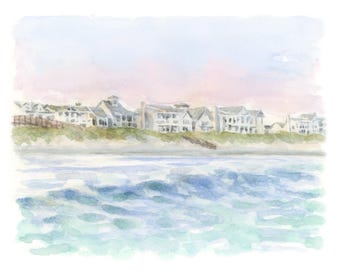 Cinnamon Shore Beach Front Art Mustang Island Print Port Aransas Wall Art Beach House Decor Beach Vacation Keepsake Texas Coast Painting