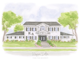 Kappa Delta House Print Texas Tech University Greek Gift Sorority House Art Bid Day Gift Initiation Gift Big Little Gift Graduation Gift