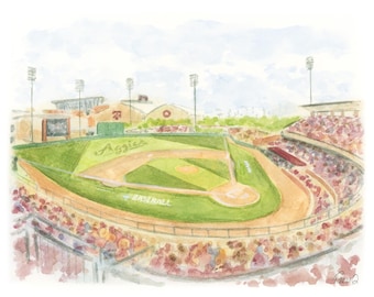Texas A&M Baseball Stadium Artwork Blue Bell Park Watercolor Olson Field Graduation Gift Aggie Art Office Decor Texas Aggie Keepsake Art