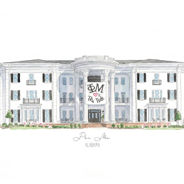 Phi Mu custom sorority house print for bid day gift for little sis art for initiation