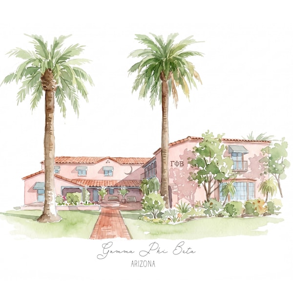 Gamma Phi Beta custom sorority house print for bid day gift for little sis art for initiation