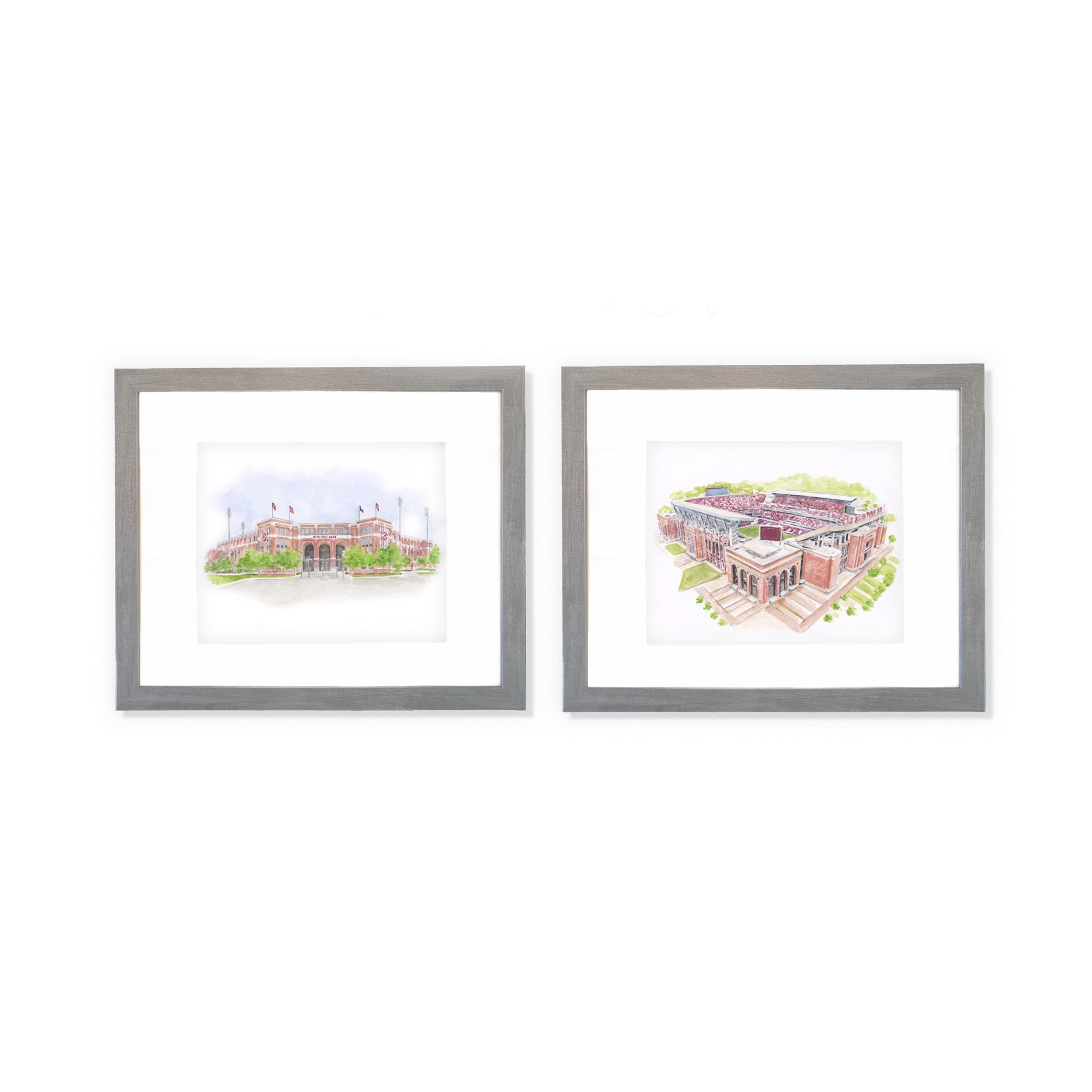 Set of Texas A&M Kyle Field and Blue Bell Park Artwork Graduation Gift Gigem Ags Office Decor Texas Aggie Baseball Football Stadium Set