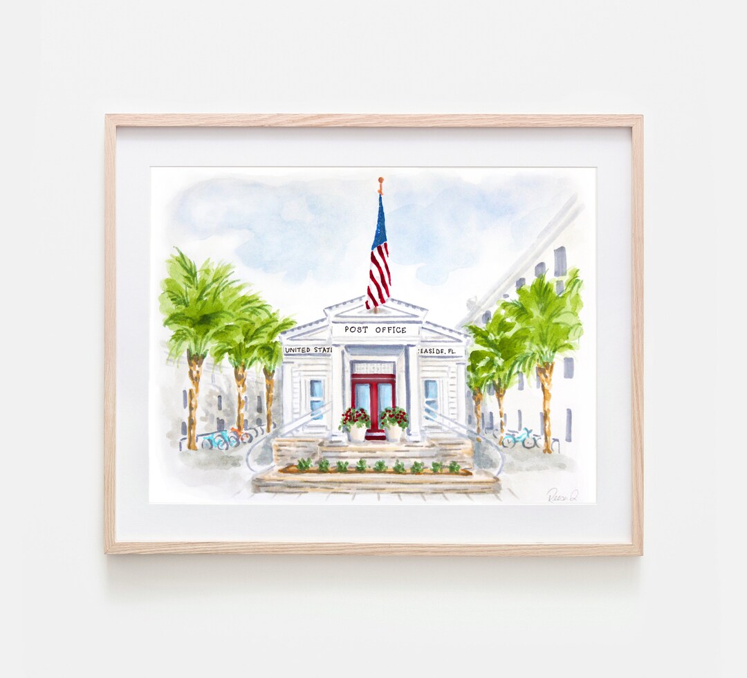 Seaside Florida Post Office Art Print 30A Watercolor Painting of