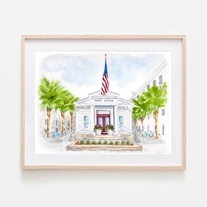 Seaside Florida Post Office Art Print 30A Watercolor Painting of Seaside Florida Post Office Print Florida Beach Keepsake Beach House Decor