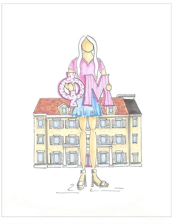 Phi Mu Sorority Girl Print Greek Gift - PERSONALIZE with a name and hair color