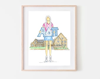 Alpha Delta Pi Sorority Girl Print Grieks cadeau Sorority House Art Bid Day Gift Sorority Initiation Gift voor Little Sister Gift Griekse kunst