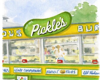 Pickles Seaside Florida Art Print: Watercolor Beach Cafe