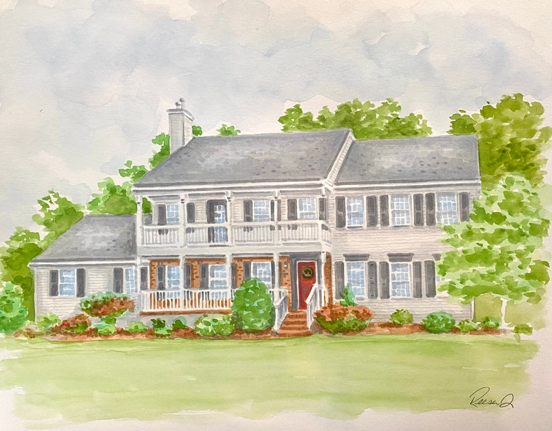 Hand Painted House Watercolor Original House Painting Custom Art of House Housewarming Gift Realtor Gift House Painting Custom House Sketch 16"x20" Art Only