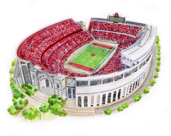 Ohio Stadium Watercolor Artwork Ohio State Graduation Gift Buckeye Art Watercolor Ohio State Keepsake Office Artwork Football Stadium