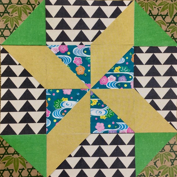 Whirling Pinwheel Quilt Square Collage With Japanese Origami Etsy