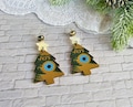 Long Christmas Earrings | Wooden JOY Xmas Tree & Stars Jewelry | Modern Festive Holiday Women's Earrings | Winter Everyday Teens Gift