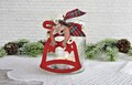 Red Wooden Bell upon Whites Christmas Candle Holder | Unique Festive Holiday Home Decor | Modern Handmade Charms Table Centerpiece Lantern