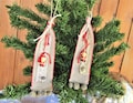 Artistic Santa Claus Hanging Ornament Set | Unique Farmhouse Style Festive Holiday Duo Set | Fiber Art Christmas New Years Handmade Gift