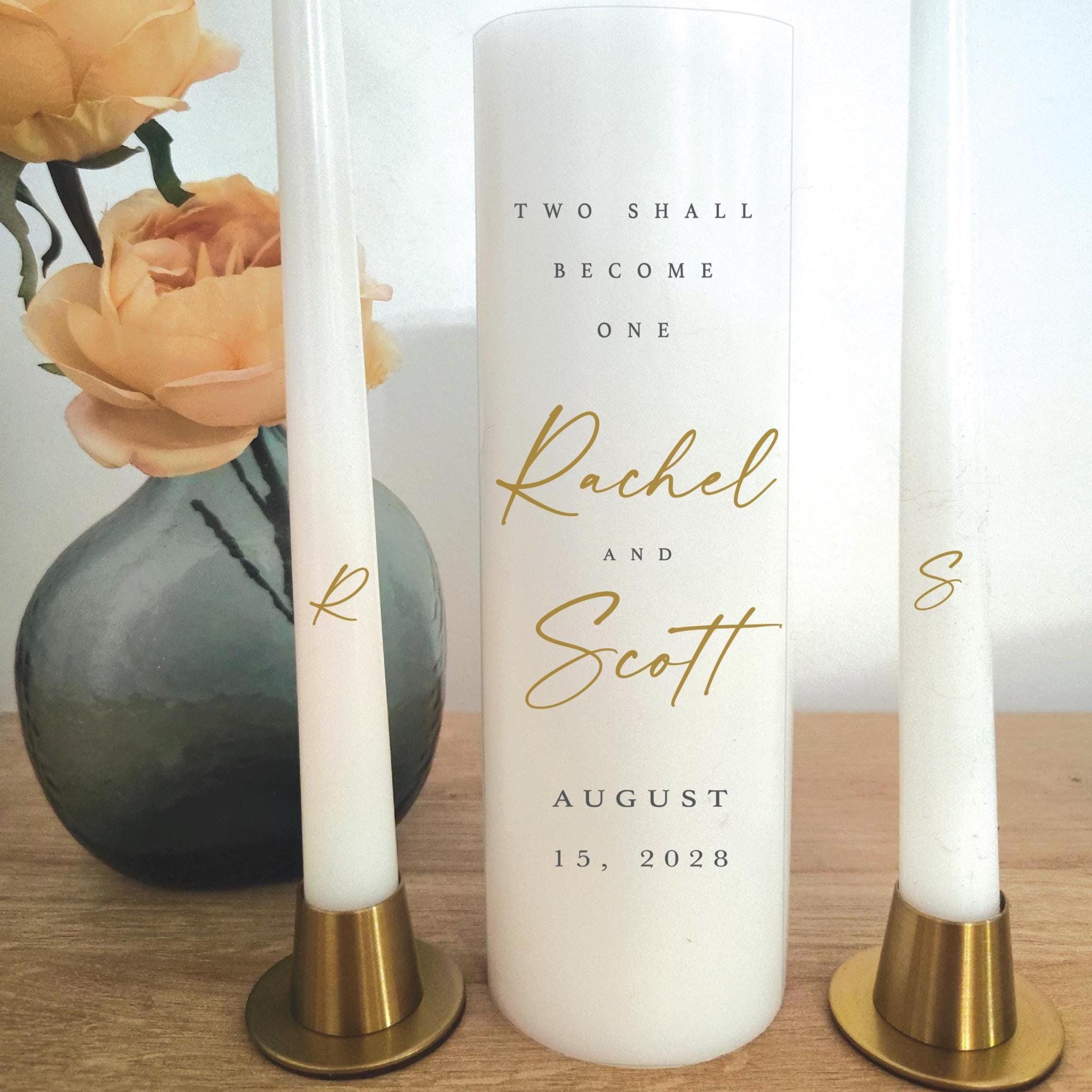 Personalized Wedding Unity Candle Set: Elegant Script Design