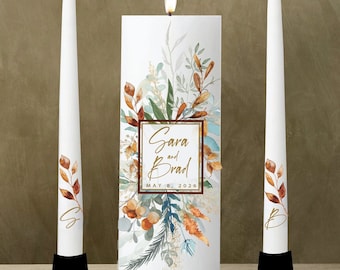 Unity Candle Wedding Set Personalize Burnt Orange Bittersweet pampas gold rust orange Marigold terracotta bridal gift - HOLDER NOT INCLUDED