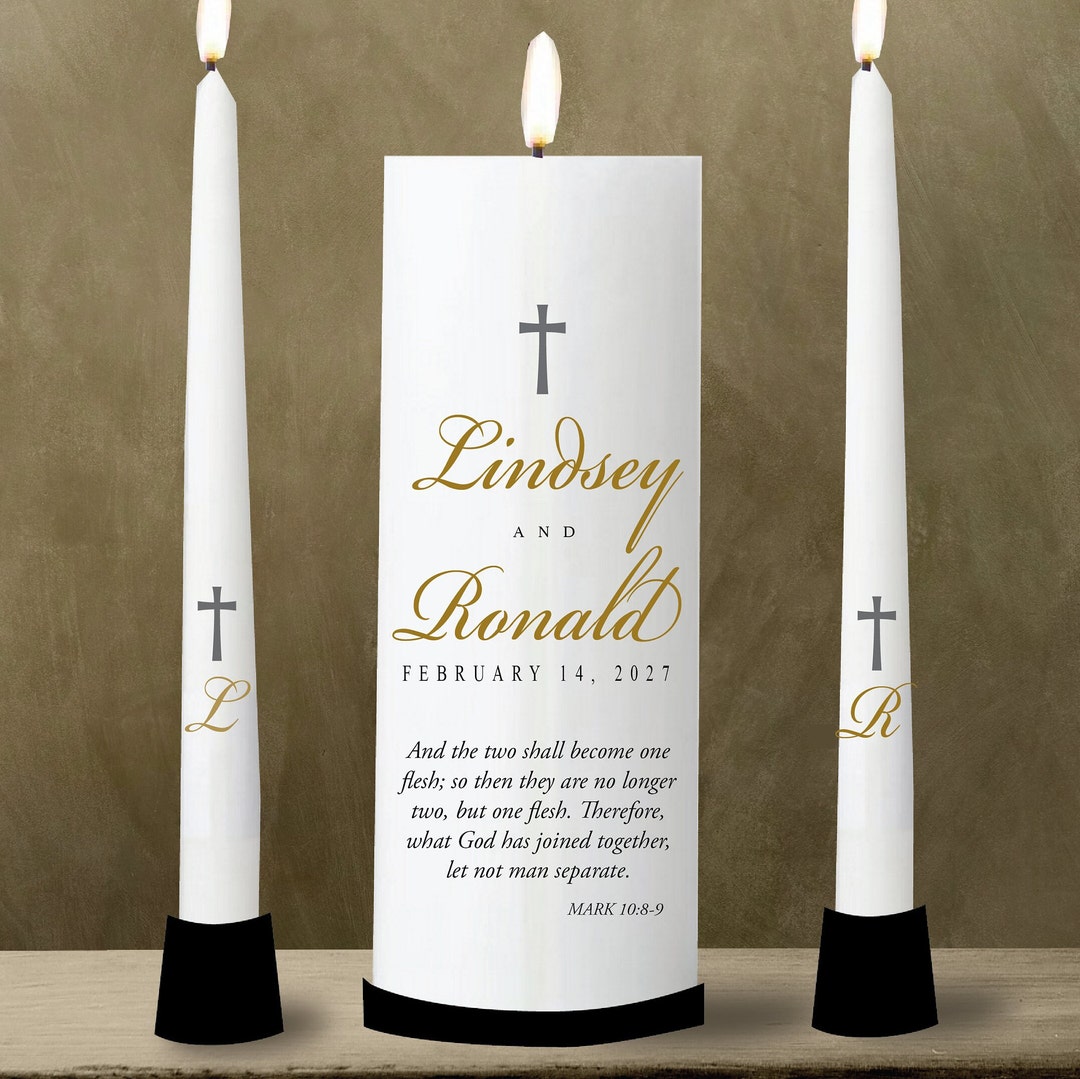 Classic Script With Bible Verse Cross Unity Candle Set Weddings ...