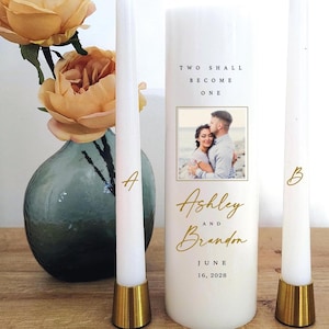 Personalized Wedding Unity Candle Set: Gold Leaf Wreath Decor