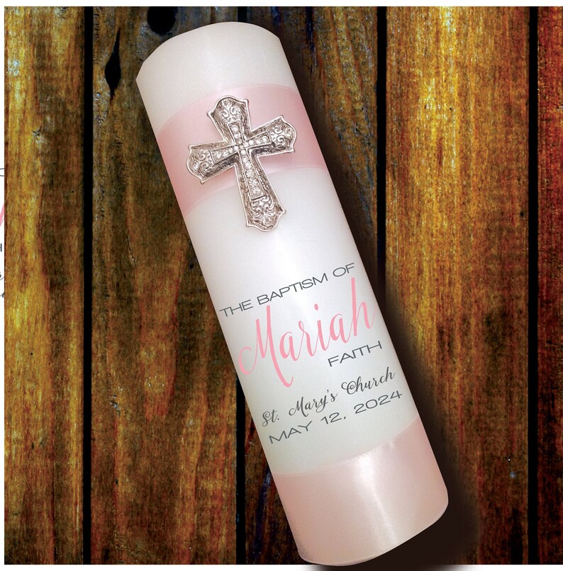 Baptism Christening Candle Personalize Custom Colors Pink or Etsy