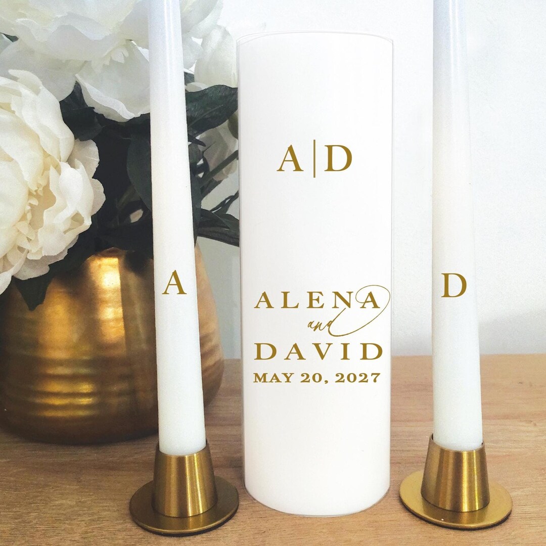 Simple Elegant Gold Monogram Unity Candle Set Weddings Personalize ...