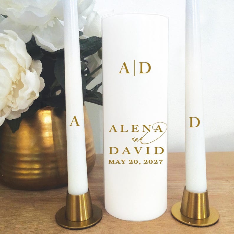 Simple Elegant Gold Monogram Unity Candle Set Weddings Personalize ...