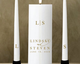 Simple Elegant Gold Monogram Unity Candle Set Weddings Personalize Custom