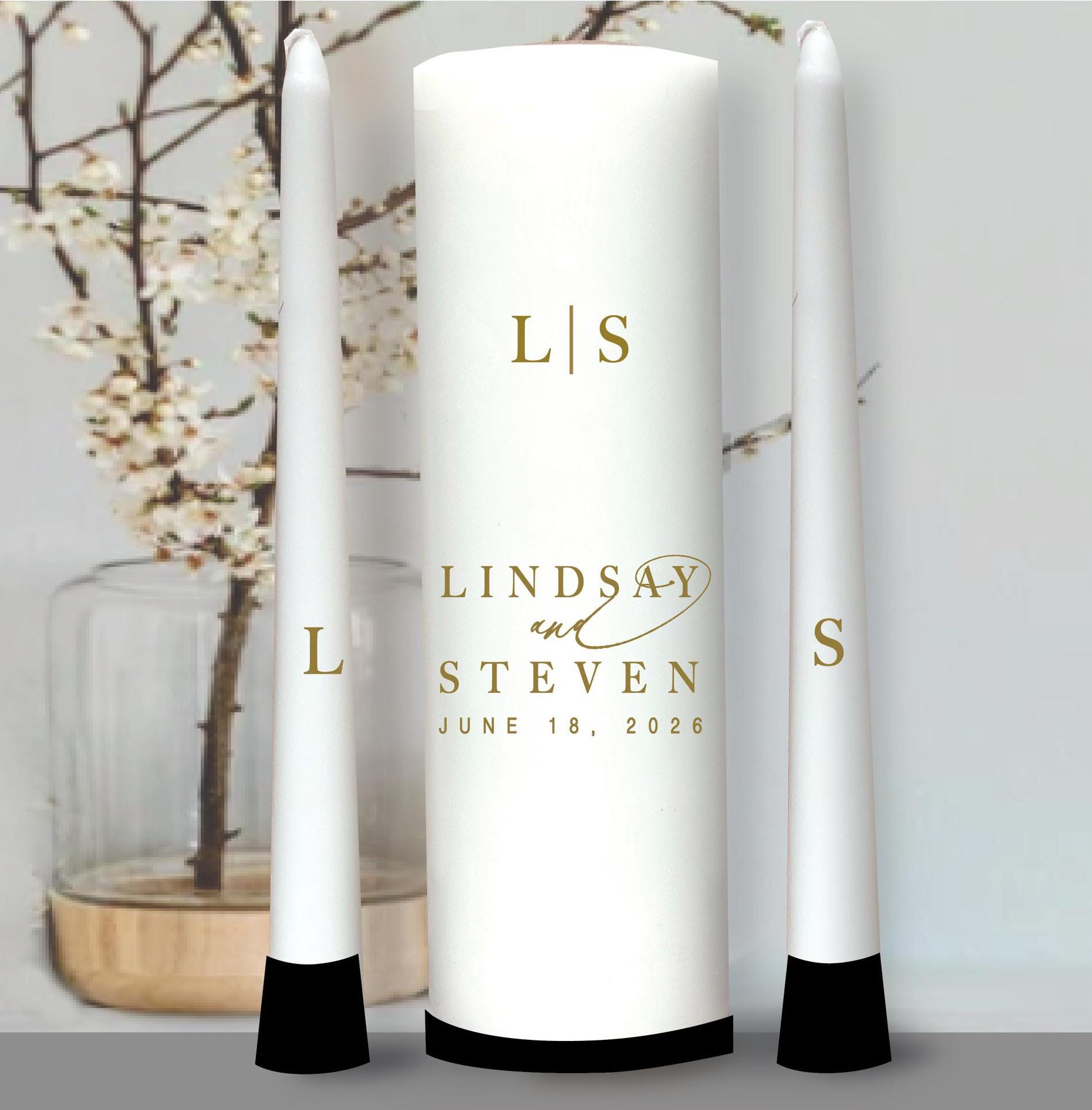 Simple Elegant Gold Monogram Unity Candle Set Weddings Personalize ...