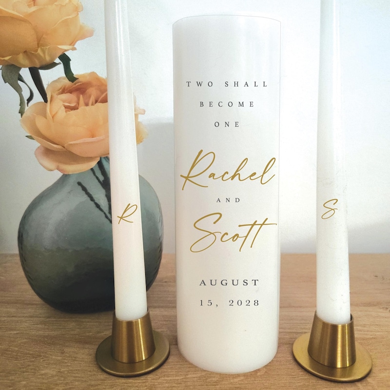 Simple Elegant Classic Unity Candle Script Weddings Personalized Custom , Vela De Matrimonio Holders Not Included