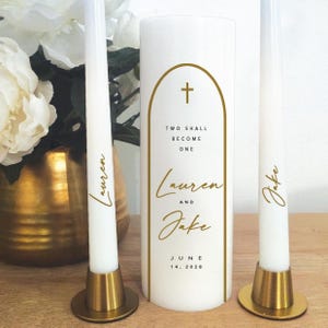 Personalized Wedding Unity Candle Set: Elegant Arch Design HOLDERS NOT INCLUDED