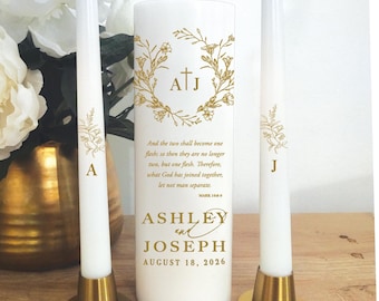 Personalized Wildflower Wreath Unity Candle Set: Modern Bible Verse Wedding HOLDERS NOT INCLUDED