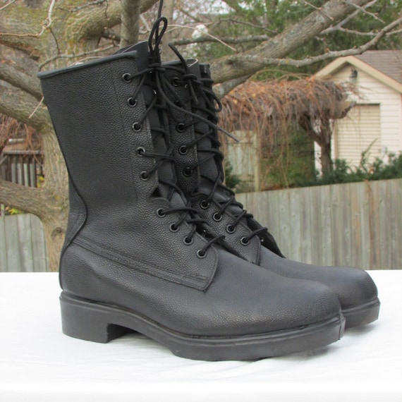 black leather army boots