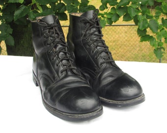 Combat Boots Size 10E Military Boots Marching or Parade Boots Army Boots Black Leather Ankle Boots, Made in Canada by HH BROWN, Vintage