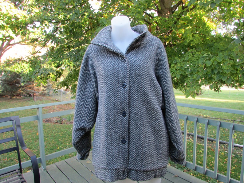 Wool Tweed P Coat P Jacket Size Medium Grey Tweed Winter Etsy