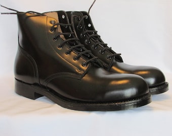 Combat Boots Size 12.5 Marching Parade Boots Black Leather Army Boots Military Boots with Biltrite Soles Hard Toe Made in Canada by BOULET