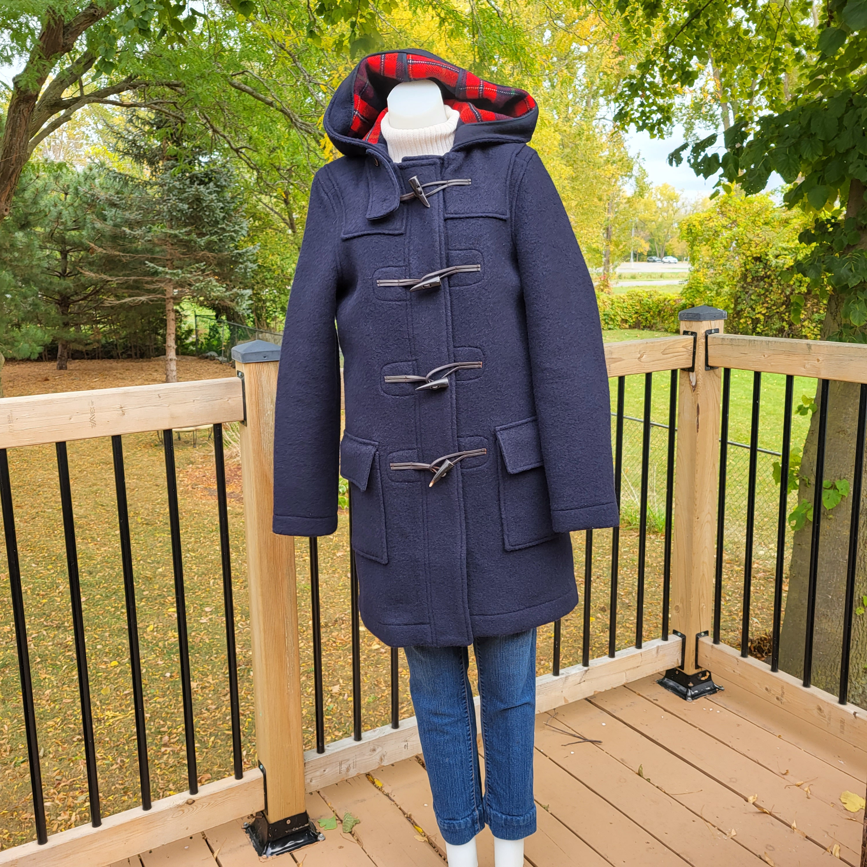 Wool Duffle Coat Pea Coat Hooded Winter Coat Unisex Small Navy
