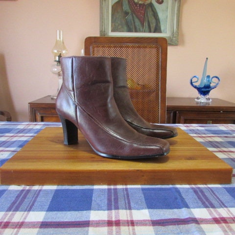 Bottes cuir top marron talon haut