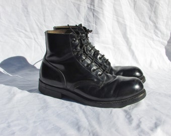 Combat Boots Size 7.5 Black Leather Ankle Boots Army Boots Marching or Parade Boots Made in Canada by HH BROWN Vintage 1989 Women's 9.5